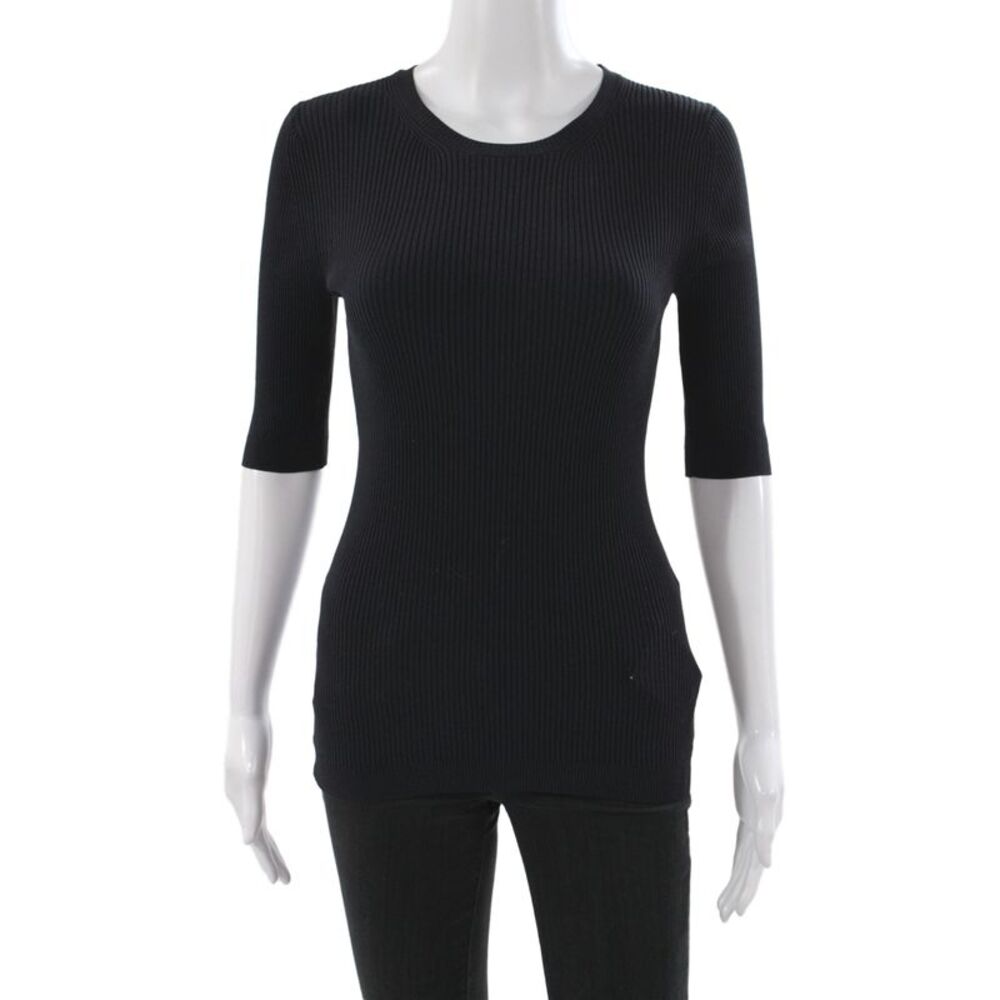 Theory Women Basic Black Crew Neck 3/4 Sleeve T Shirt Size L